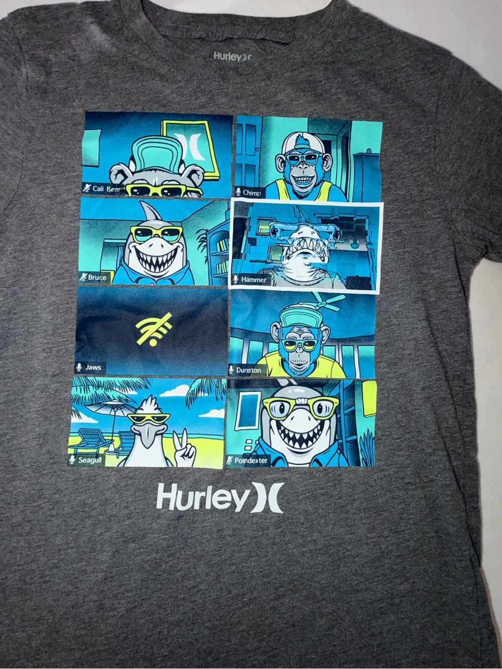 Hurley Youth Gray Tee with Teal and Blue Graphic Panel Y/M 0018